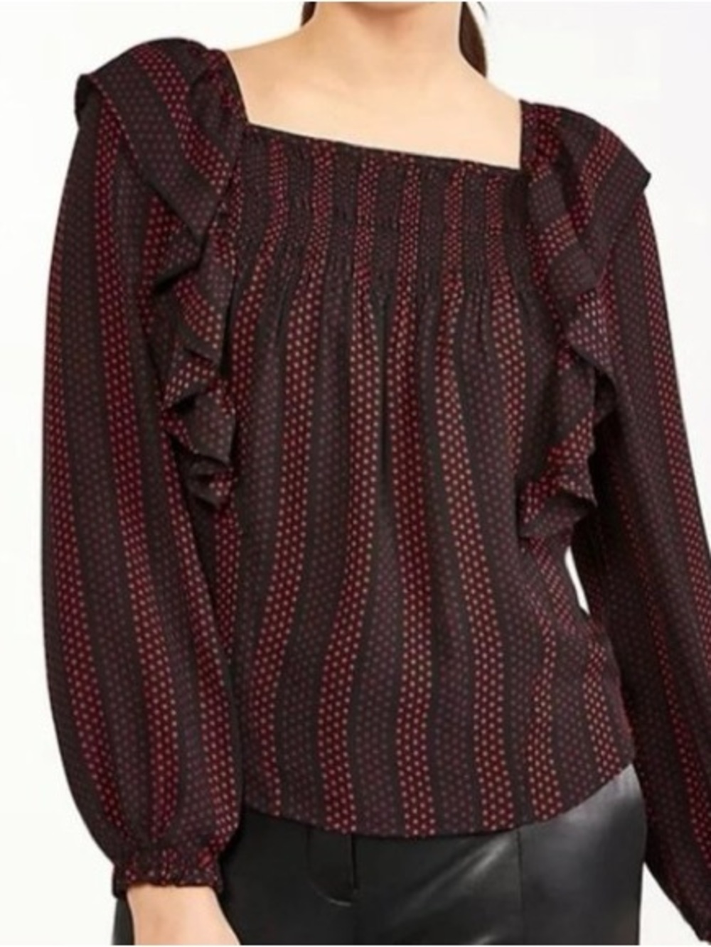 Ann Taylor Dotted Smocked Ruffle Square Neck Top Size XSmall